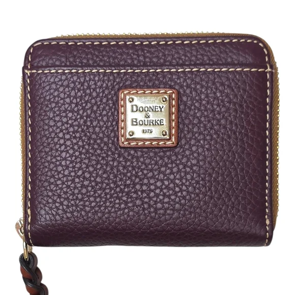 Dooney & Bourke Plum Pebbled Leather Zip Around Wallet Coin Purse Red Interior - Picture 1 of 5